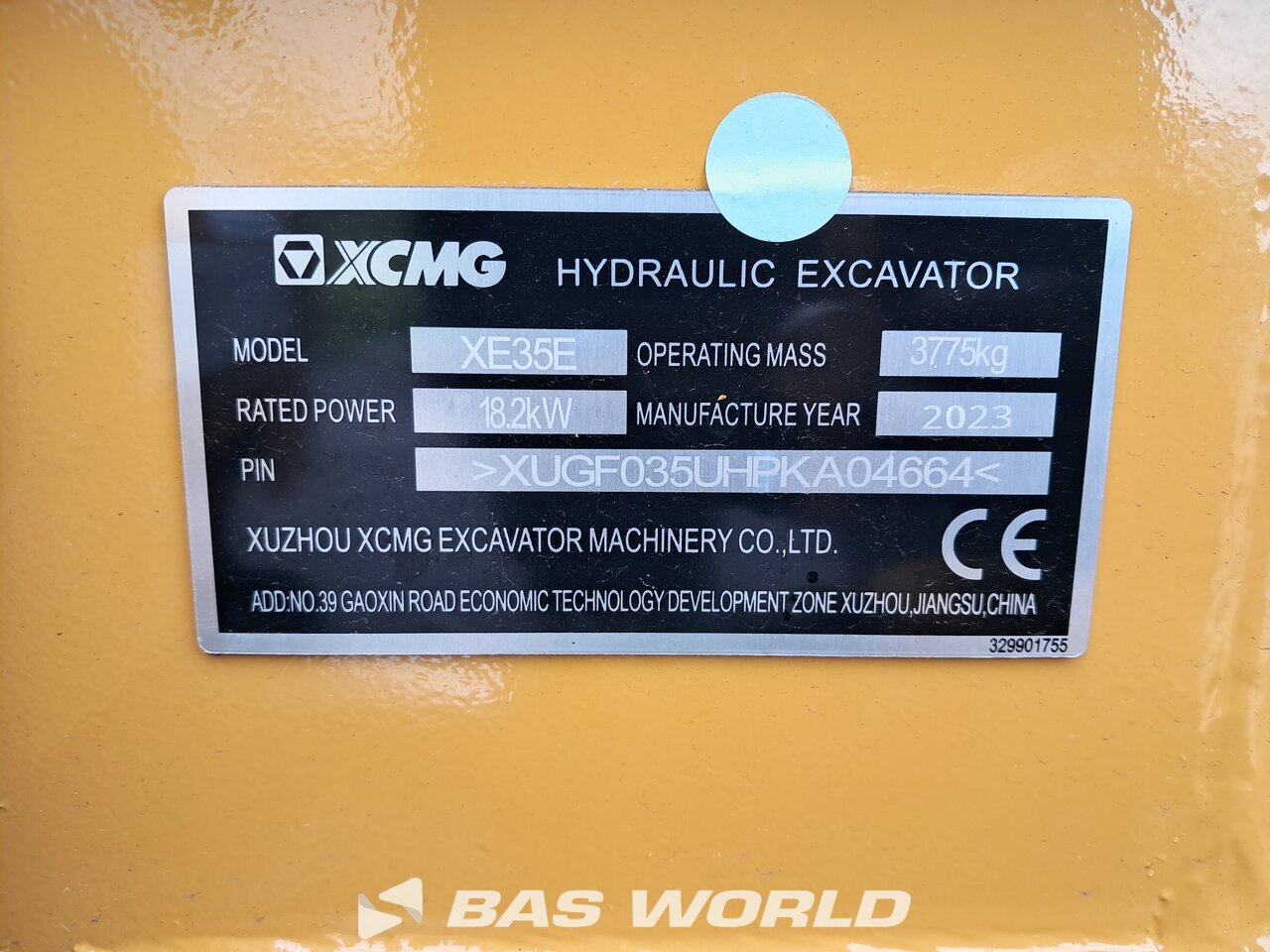 VIN : XCMG XE35 E Mini pelle <10t